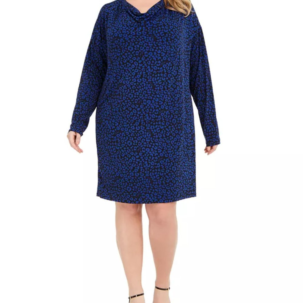 MICHAEL Michael Kors Plus-size Cheetah Cowl Neck Knit Dress; sz 2X